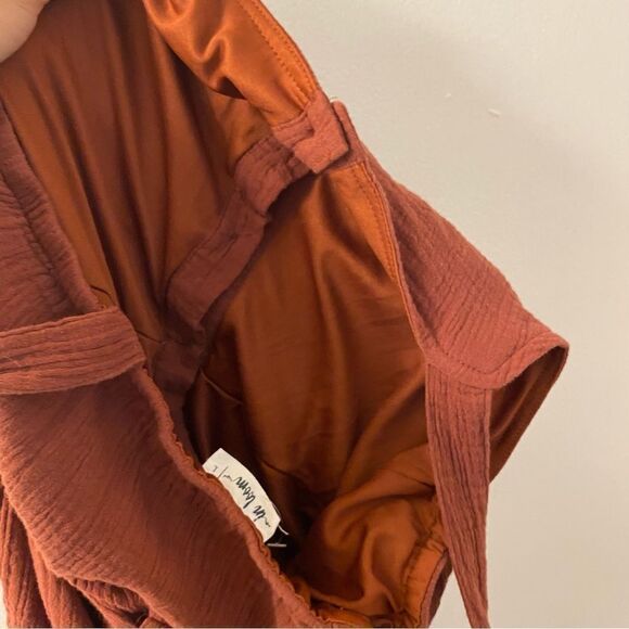 Orange Lagenlook cotton gauze muslin wide leg jumpsuit beltvbutton pocket L - Picture 11 of 13